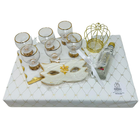 Shot Glass & Marble Tray Set Mishloach Manos- White