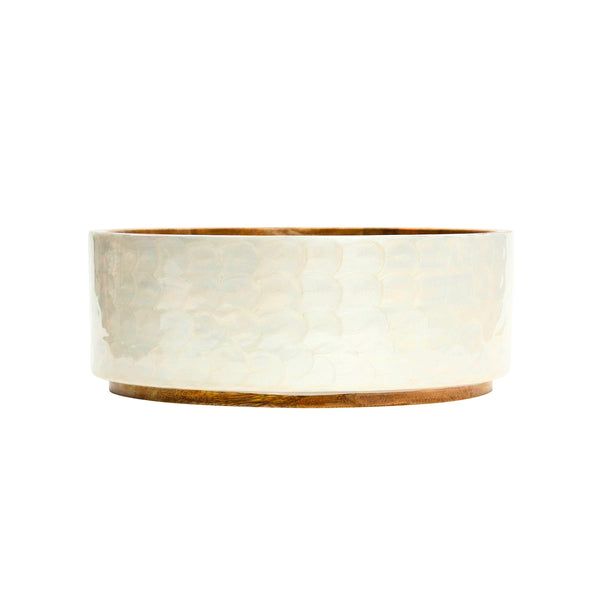 White Pearl Enamel Wood Salad Bowl