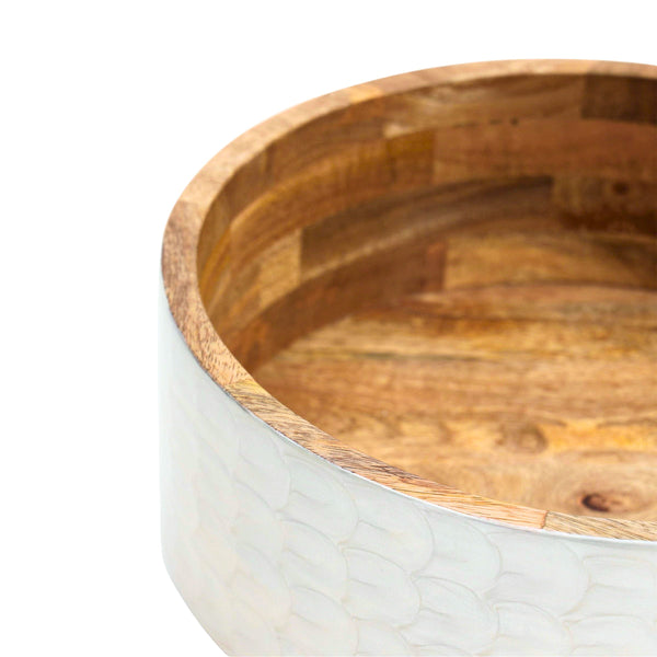 White Pearl Enamel Wood Salad Bowl