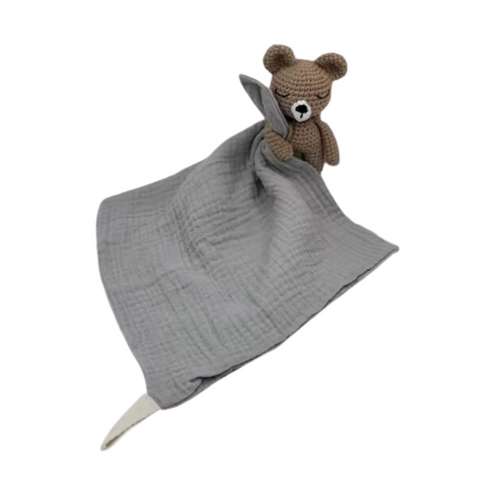 Light Blue Muslin Lovey With Bear