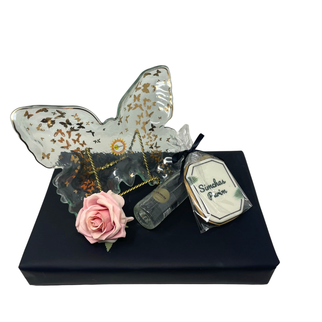 Annie Glass Butterfly Tray Mishloach Manos