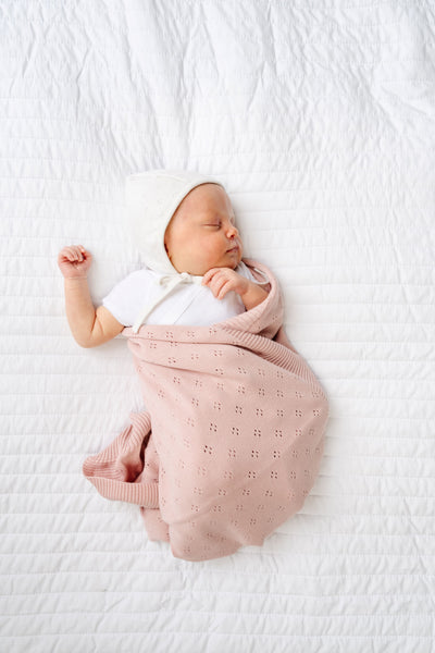 Pink Pointelle Knit Blanket