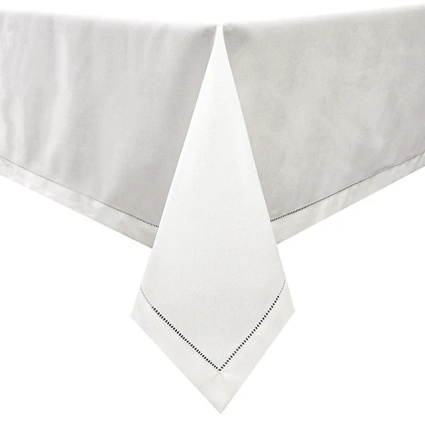 Linen Look White with Border Edge Tablecloth